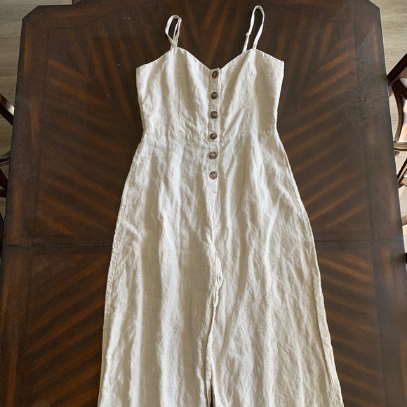 Reformation Sand Beige Torta Linen Jumpsuit Size 10 - Picture 6 of 15